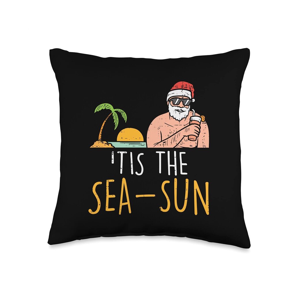 7729 Tis The Sea Sun Santa Beach Summer Christmas In July Xmas Throw Pillow